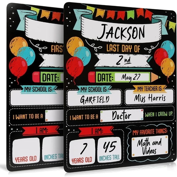 2pcs -First & Last Day of School Cardstock ChalkBoard Sign, 12" x 9" Double … - Picture 1 of 5